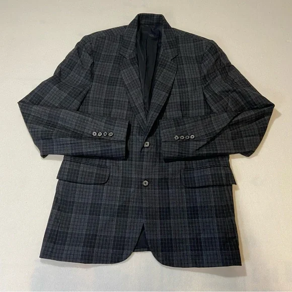 VINCE Mens Wool Plaid Gray & Black Blazer Size 38